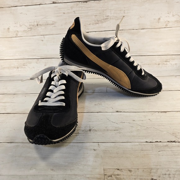Puma Shoes - Puma Speeder Womens 9.5 Sneakers Black Gold Ripstop Suede 350448 02